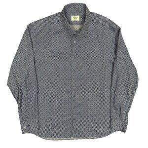 Stenstroms Fitted Body Dress Shirt Stretch Geometric Long Sleeve Blue 46 18 XXL